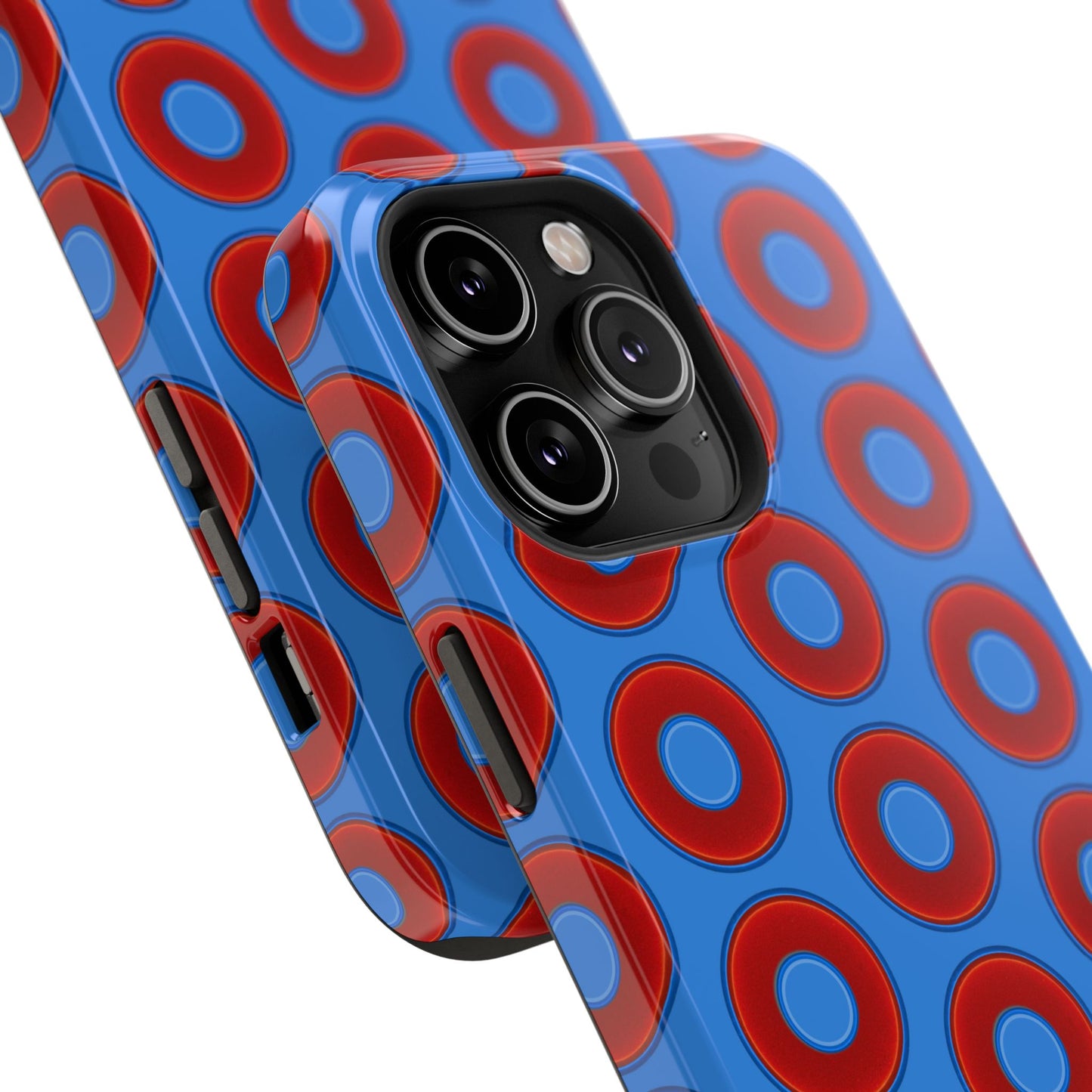 Impact-Resistant Lumpy Donut Case - red vivid donut print w/light royal blue background