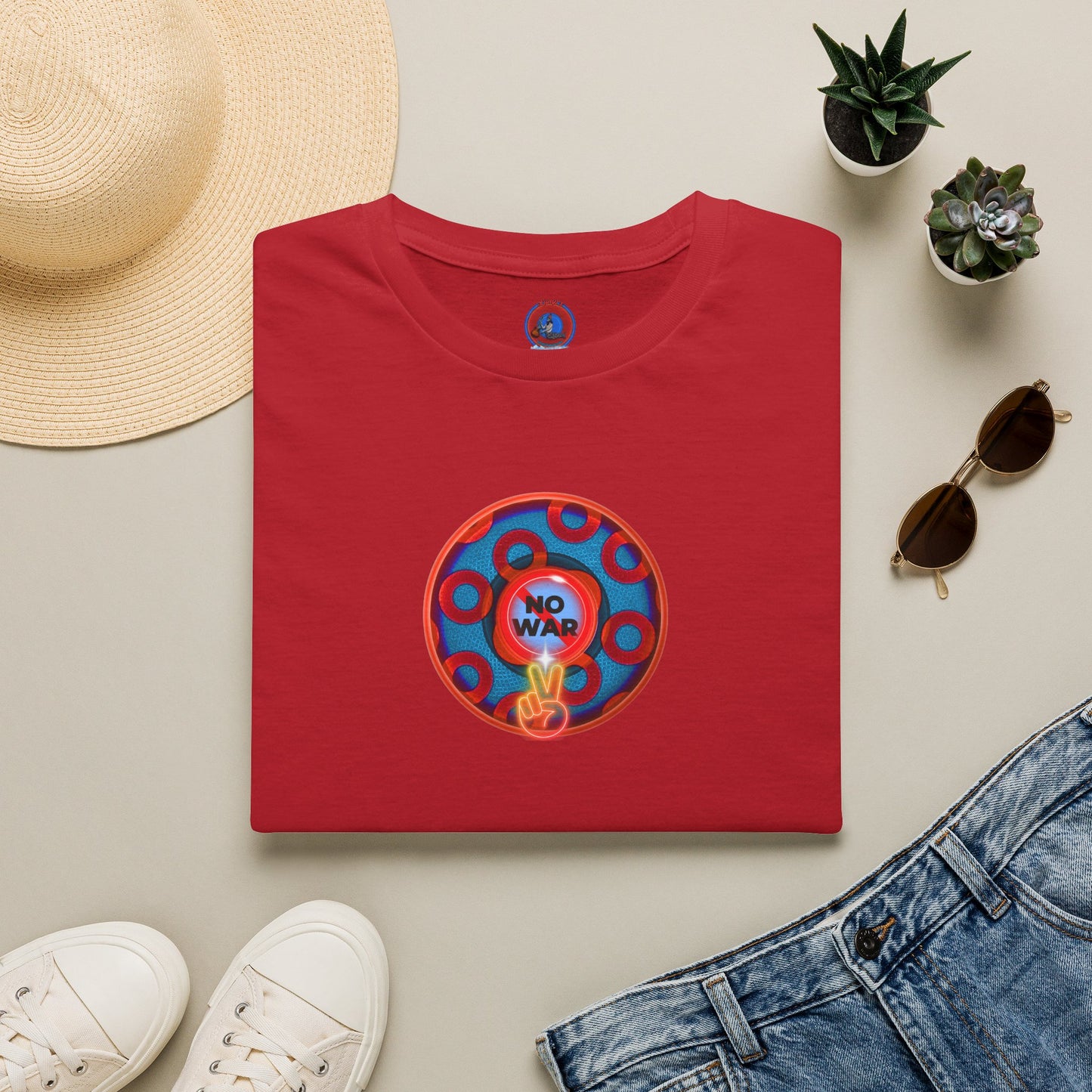 Classic Donut Tee - Unisex Soft-Style - "Peace of My Donut?" - blue/red rustic paradox donut