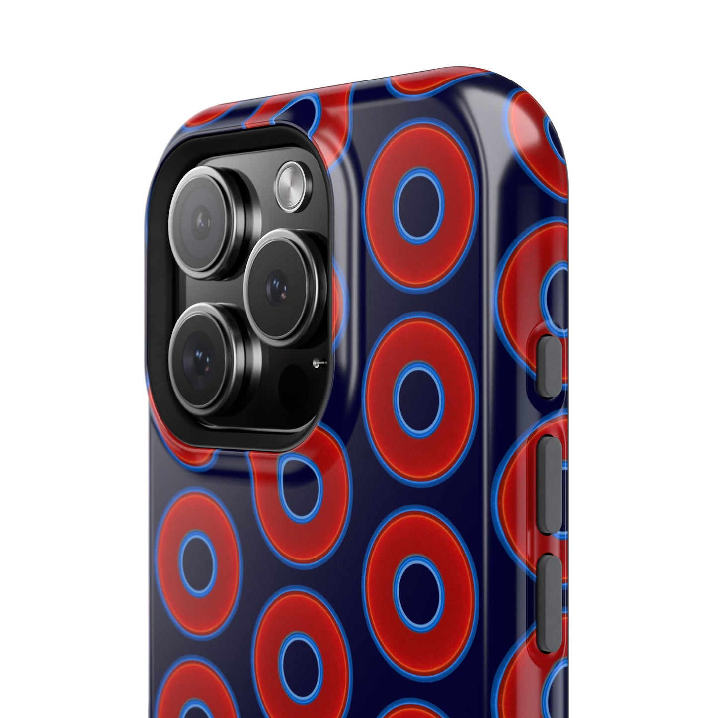 Impact-Resistant Lumpy Donut Case - red vivid donut print w/midnight blue background