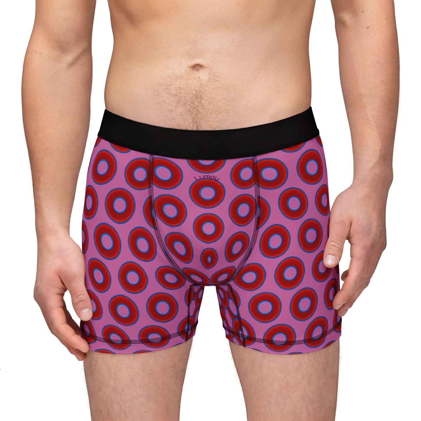 Men's Donut Boxers - red vivid donuts w/pink background