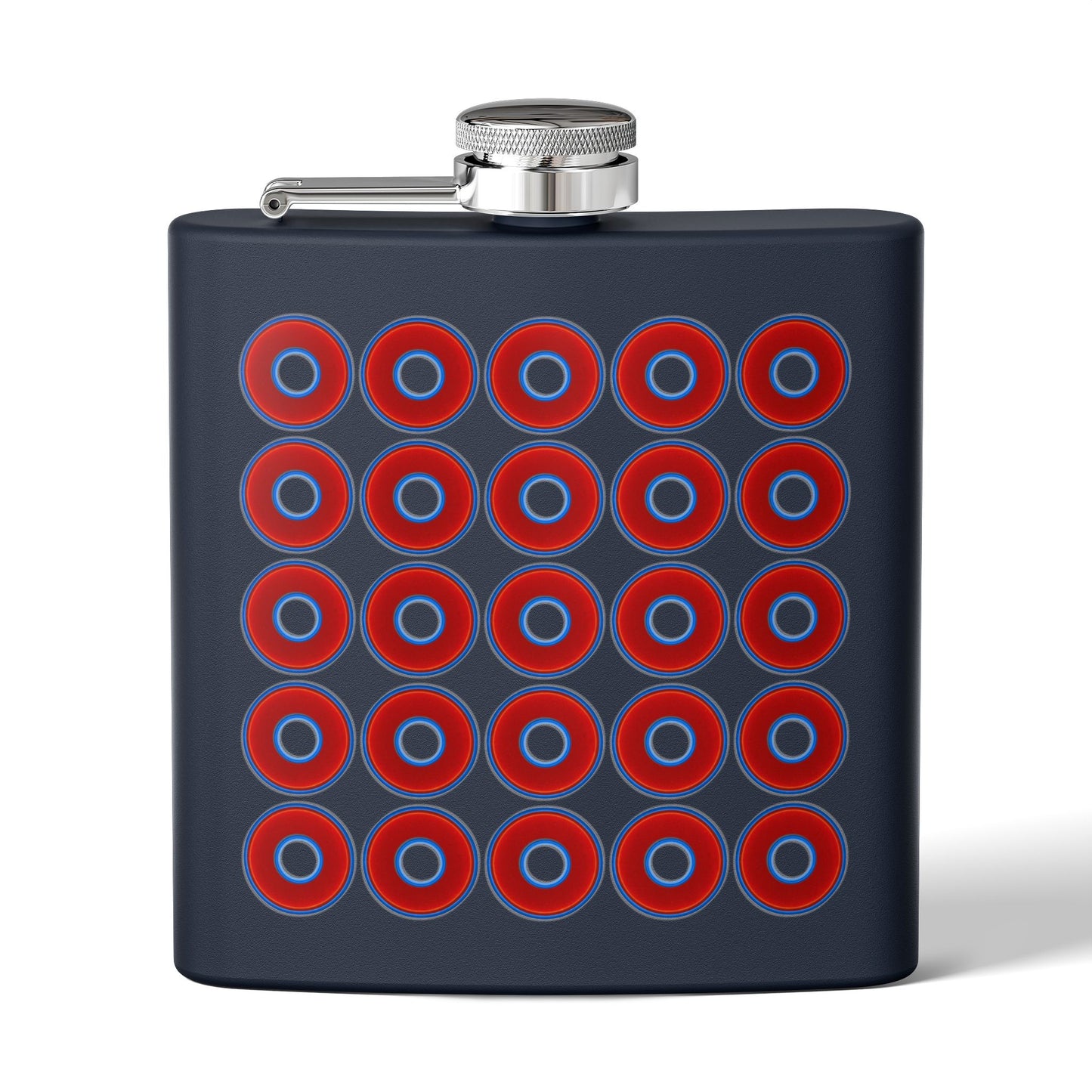 Lump's Donut Flask 6 oz - Lumpy Donut Print - red donuts - [*w/your choice of 9 backgrounds]