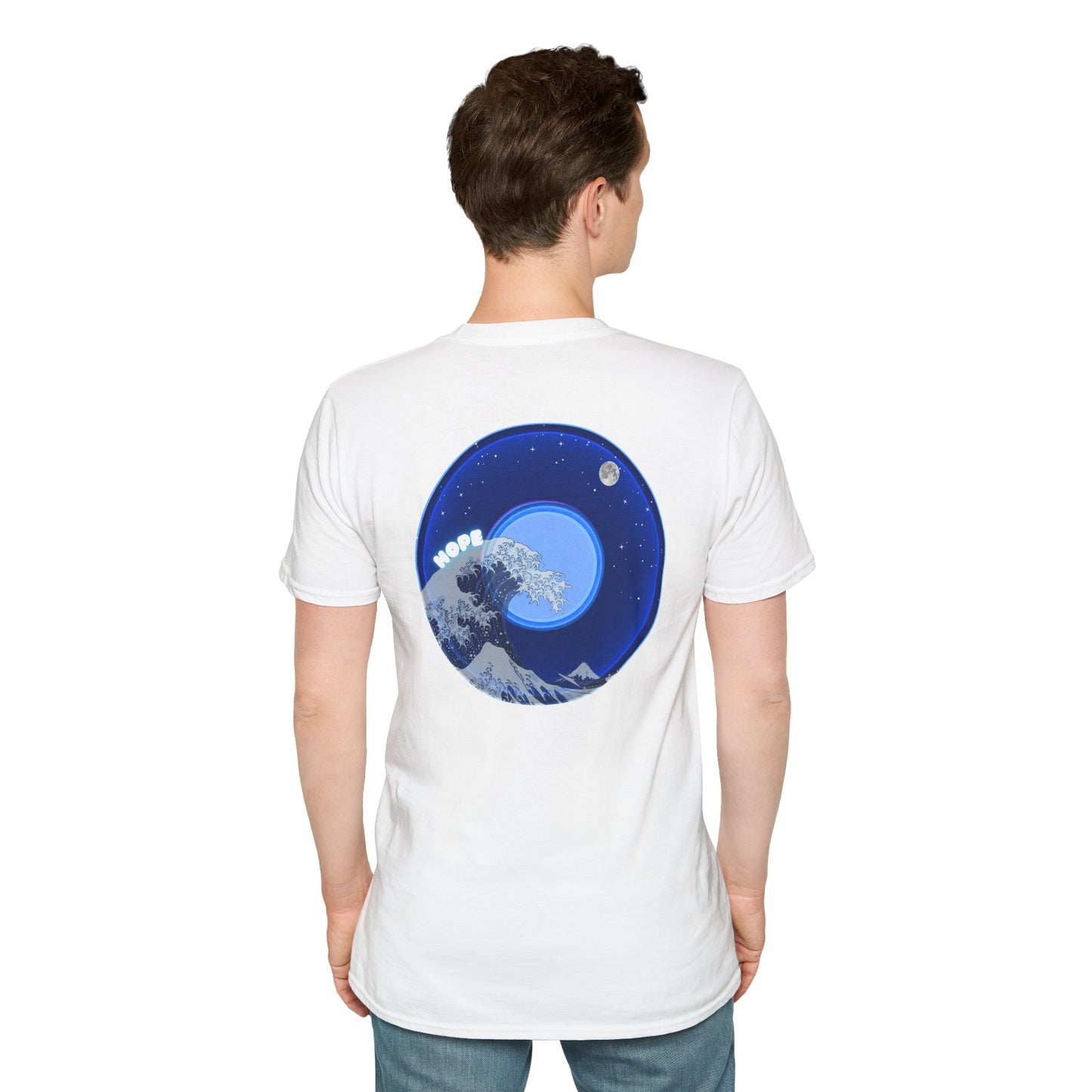 Classic Donut Tee - Unisex Soft-Style - "The Hopeful Waving Donut" - vivid blue donut
