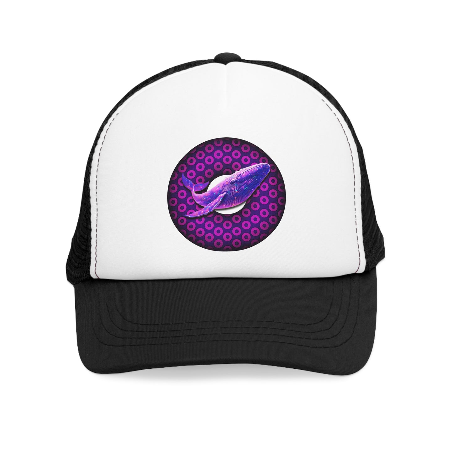 Lumpy Trucker Hat - "A Whale of a Good Time Donut" - variant 2 - paradoxical blue donut print w/humpback beauty