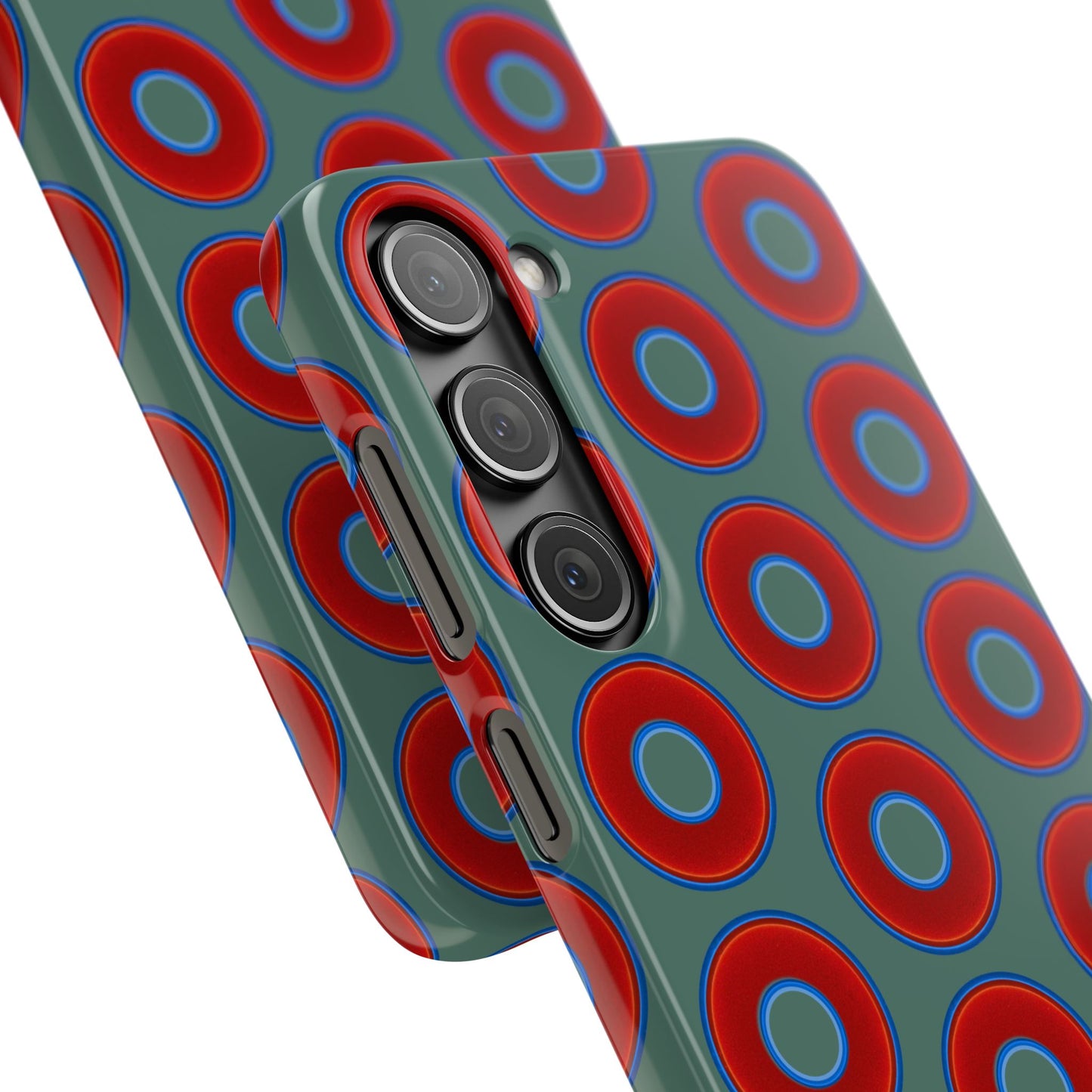 Lumpy Donut Snap Case - red vivid donut print w/Fenway green background