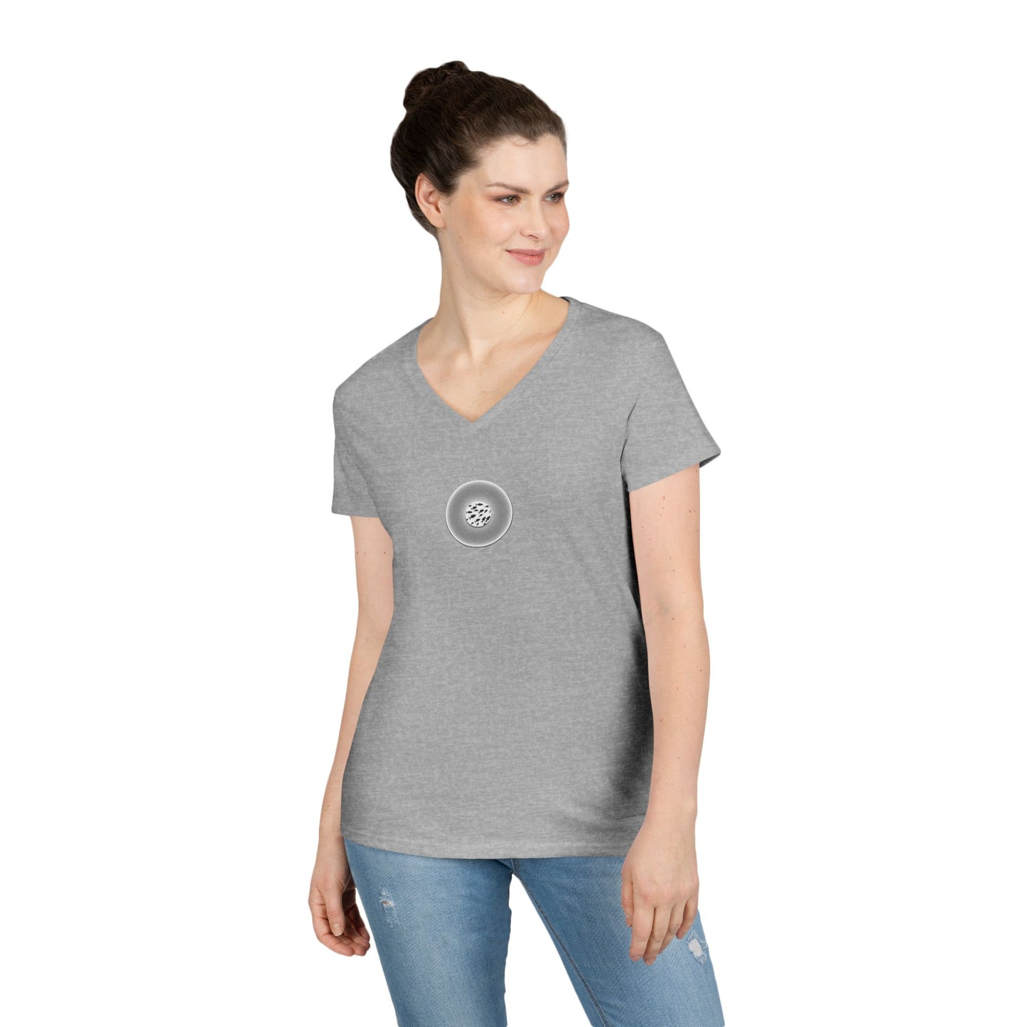 Women's Donut V-Neck Tee - "If I'm Swimming By" - variant 1 - white/black phatty donut w/
