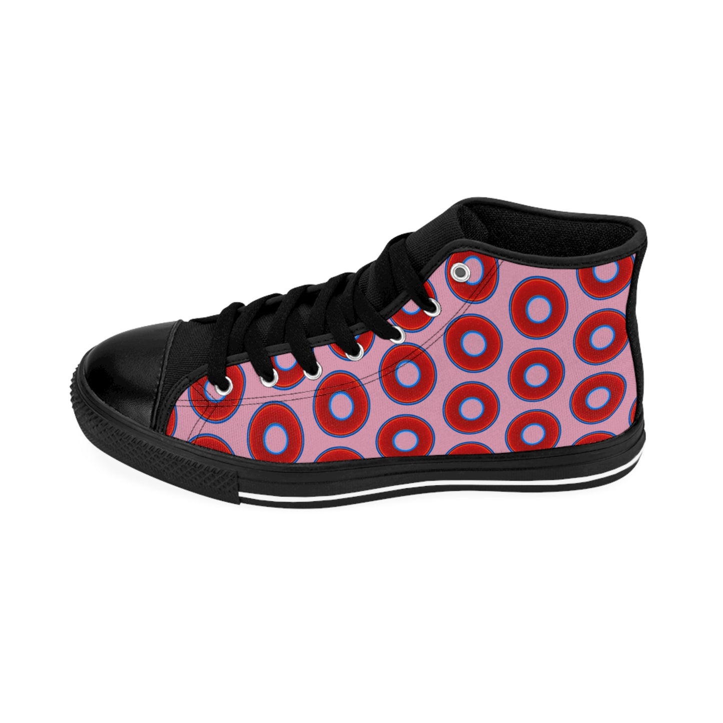 Men's Cushiony Convectors - High Tops - red vivid donuts w/pale magenta background