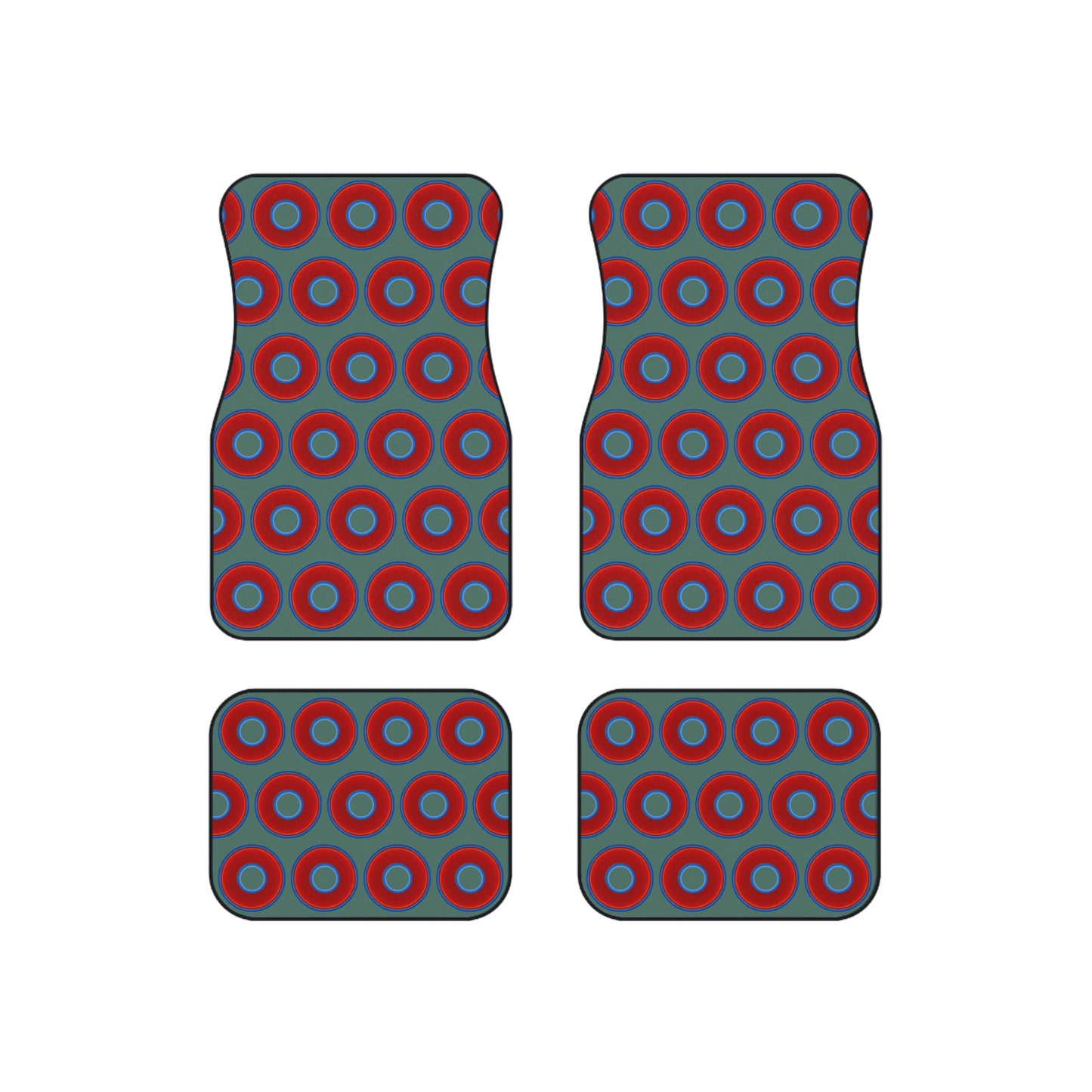 Contacted Car Mats - vivid donut print w/Fenway green background