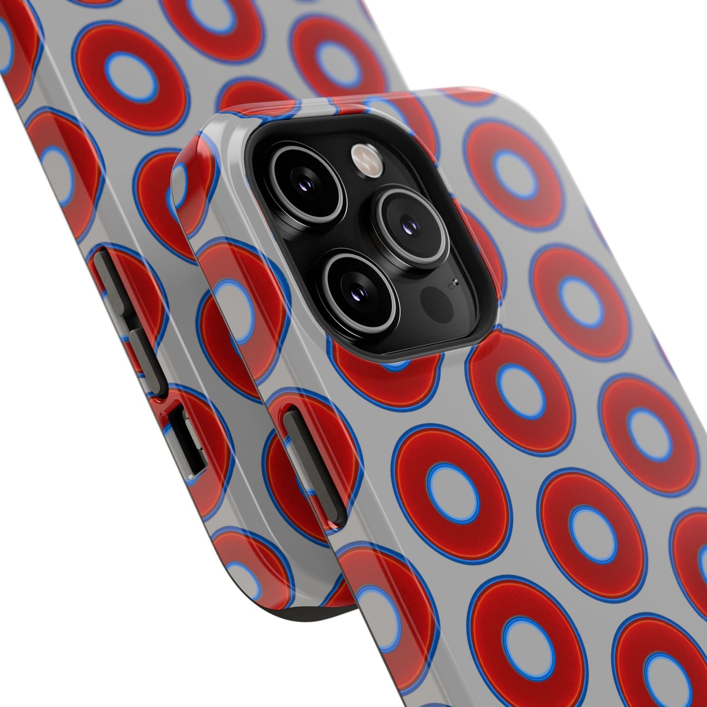 Impact-Resistant Lumpy Donut Case - red vivid donut print w/light gray background