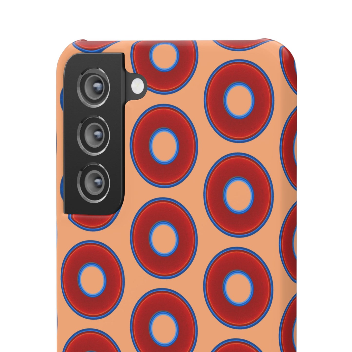 Lumpy Donut Snap Case - red vivid donut print w/peach background