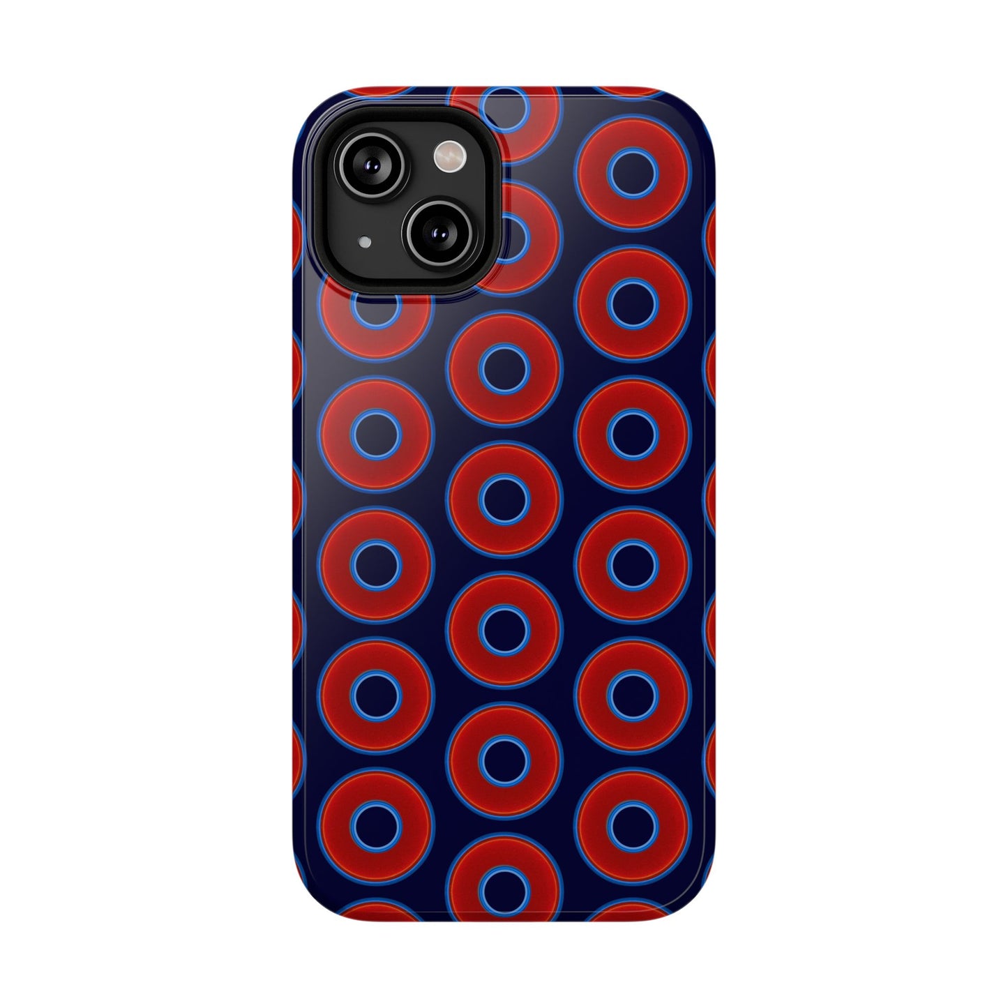 Impact-Resistant Lumpy Donut Case - red vivid donut print w/midnight blue background