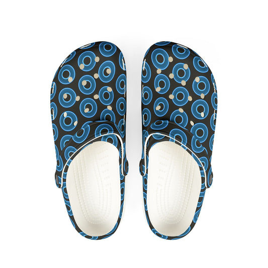 Spatchcocks - donut slip-on shoes - blue rustic donuts w/black background [unisex]