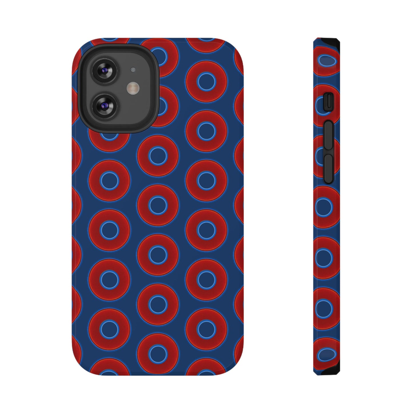 Impact-Resistant Lumpy Donut Case - red vivid donut print w/Atlantic navy blue background