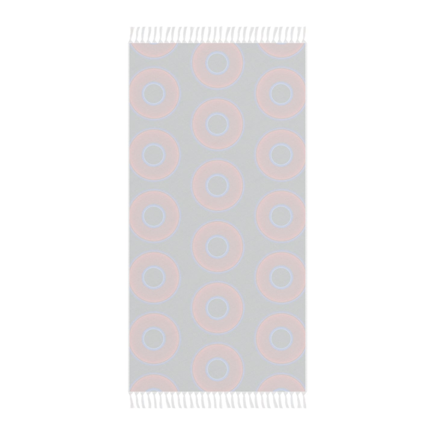 Oversized Lumpy Beach Towel - vivid red donuts w/dark Fenway green background