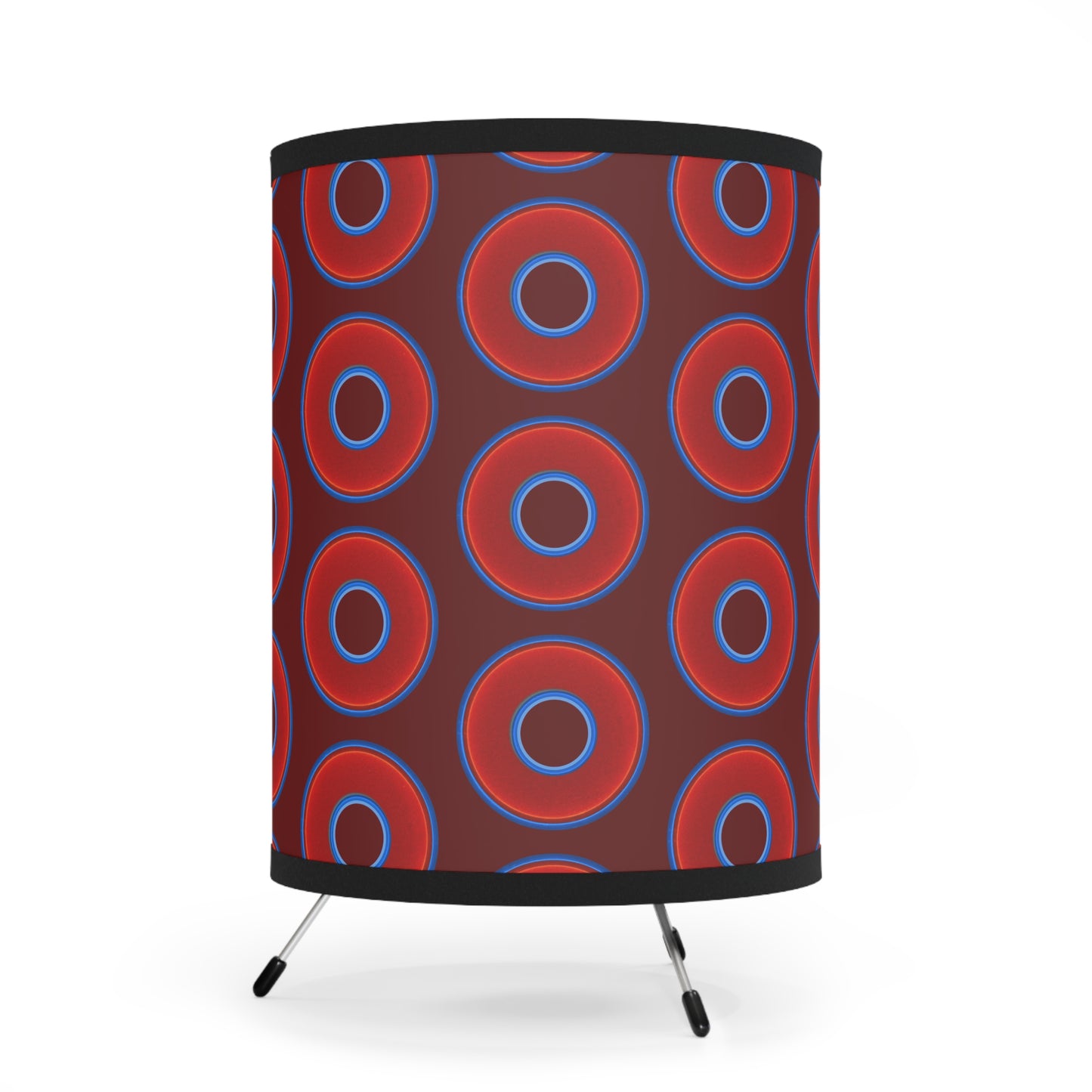 Lumpy Tripod Donut Lamp - vivid red donuts w/dark red background