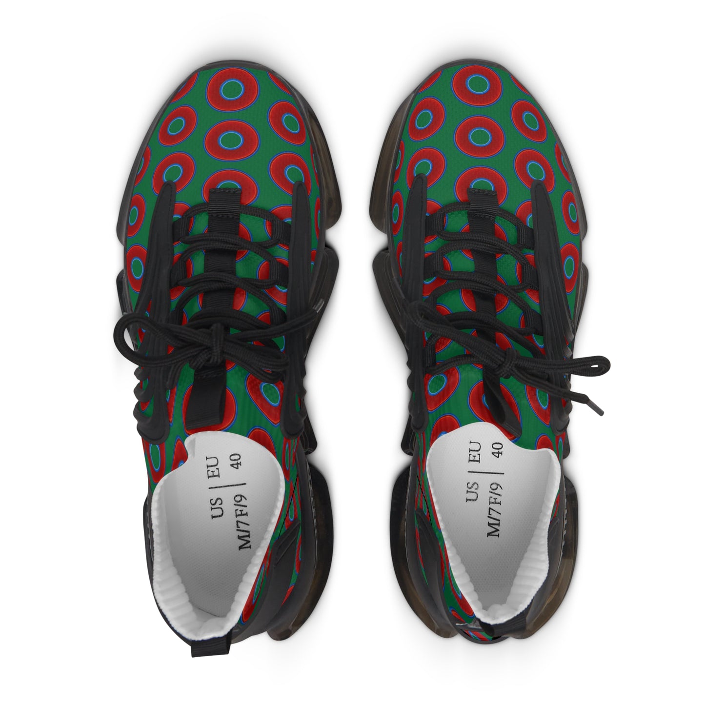 Women's Donut Kicks - red vivid donut print w/green background