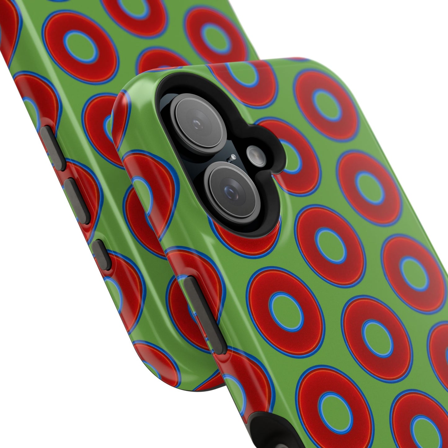 Impact-Resistant Lumpy Donut Case - red vivid donut print w/light green background