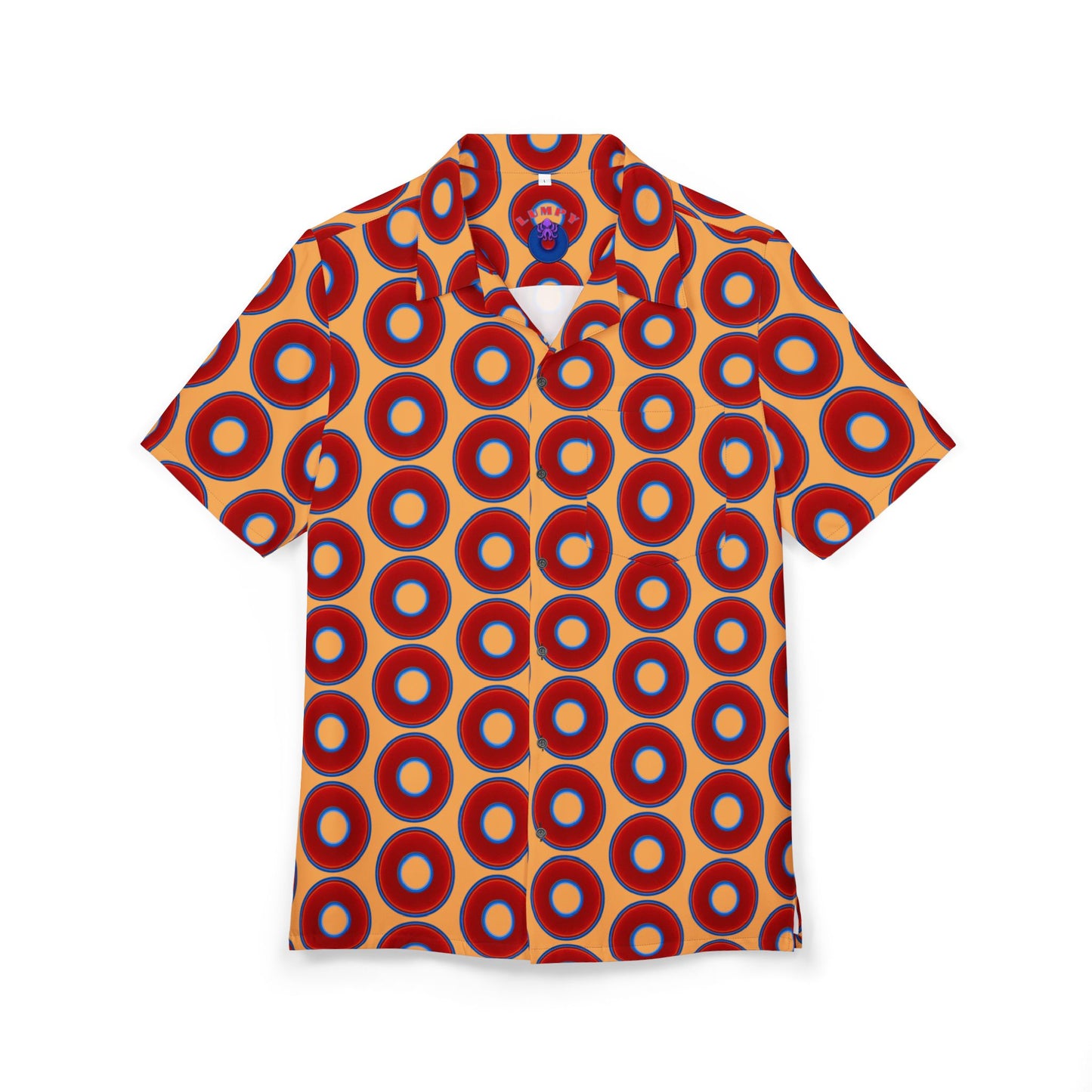 Wilson's 'Epic Hawaiian-Punch' Shirt - vivid red donut print w/creamsicle background [unisex]