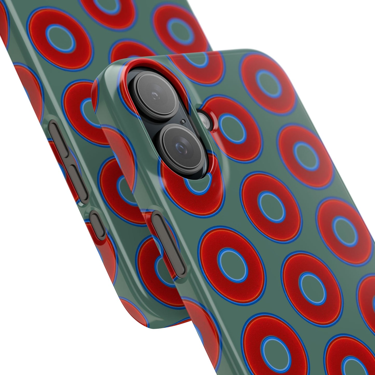 Lumpy Donut Snap Case - red vivid donut print w/Fenway green background