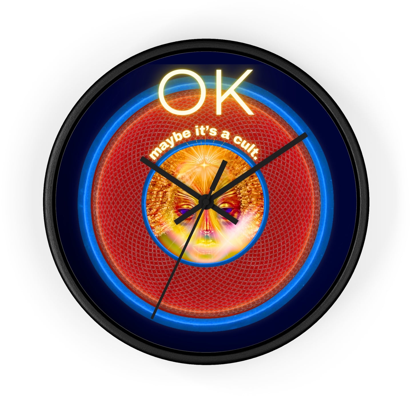 Lumpy Wall Clock - "Conjurers of Awesome" - variant 3 - rustic red/blue donut w/dark navy background