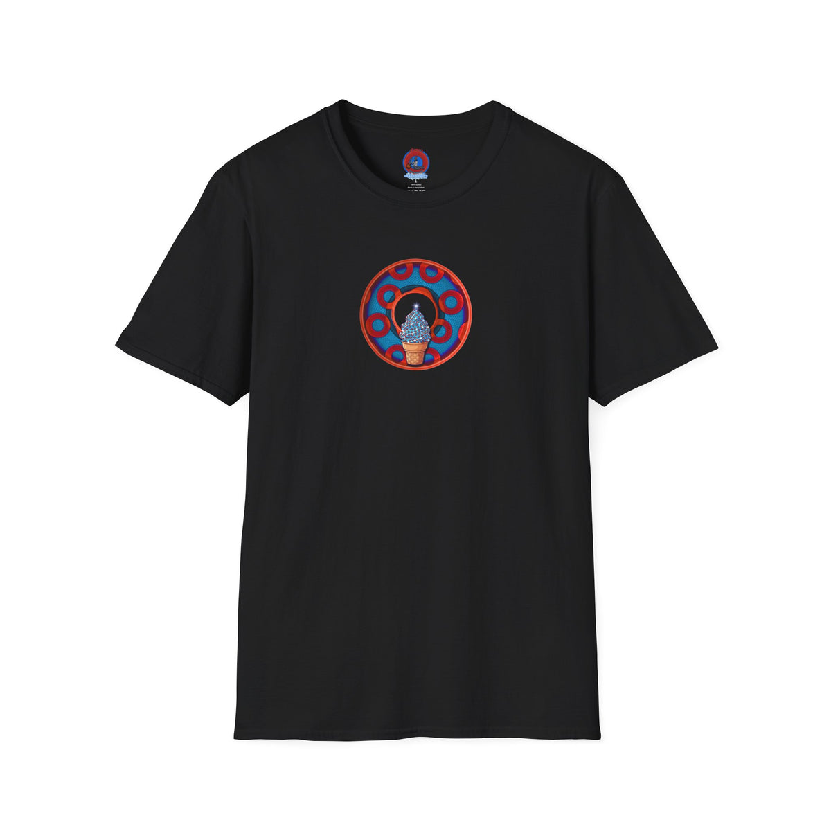 Classic Donut Tee - Unisex Soft-Style - "We All Scream It's ICE Cream" - blue/red rustic paradox donut