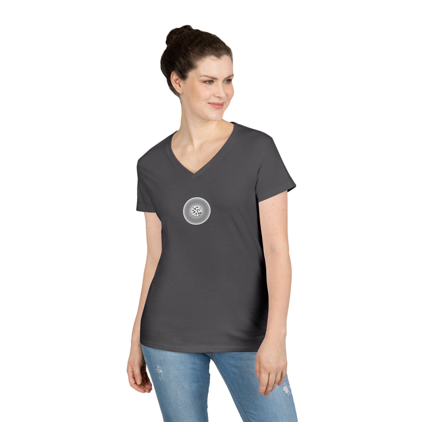 Women's Donut V-Neck Tee - "If I'm Swimming By" - variant 1 - white/black phatty donut w/