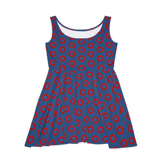 Women's Skater Donut Dress - vivid red donut print w/light navy blue background
