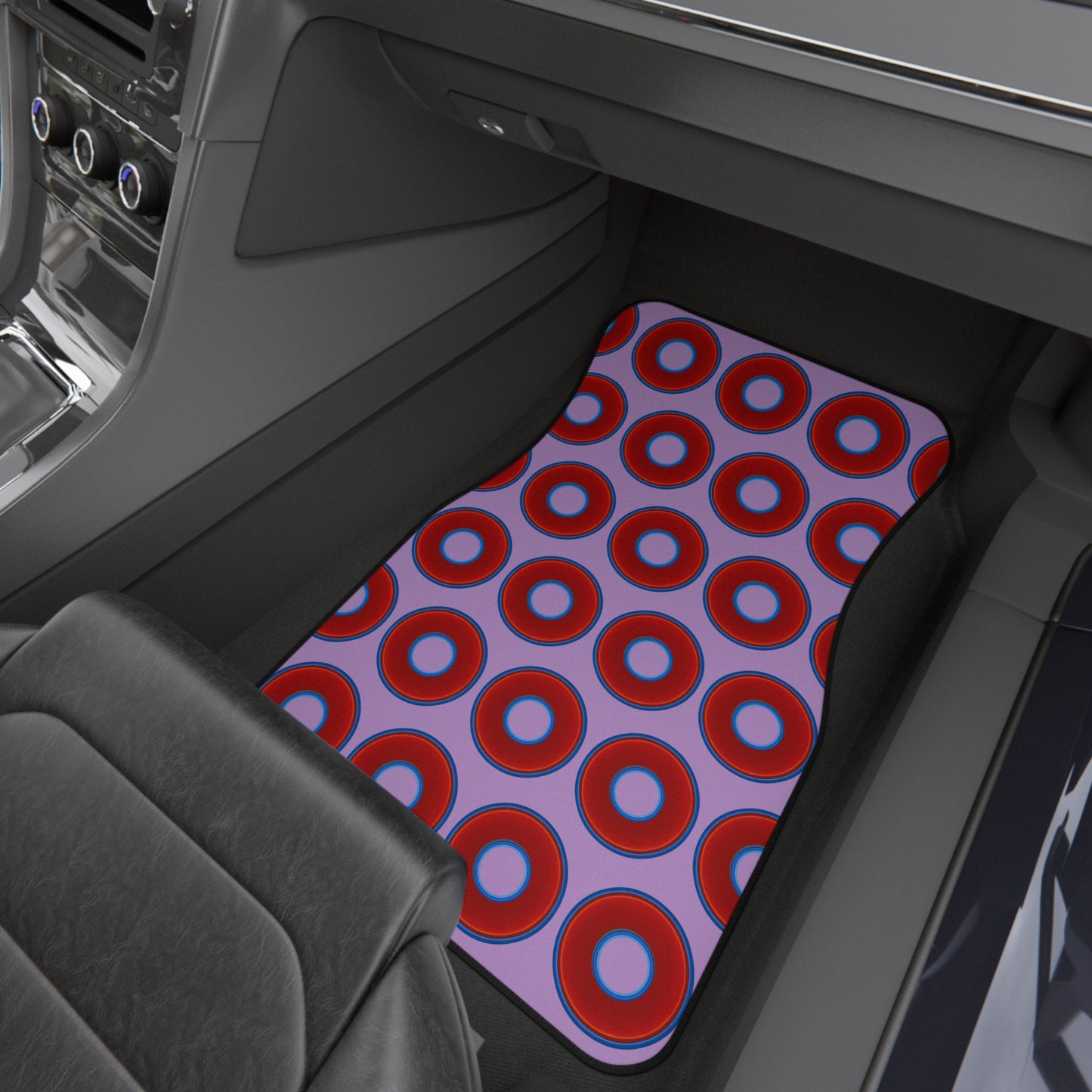 Contacted Car Mats - vivid donut print w/wisteria purple background