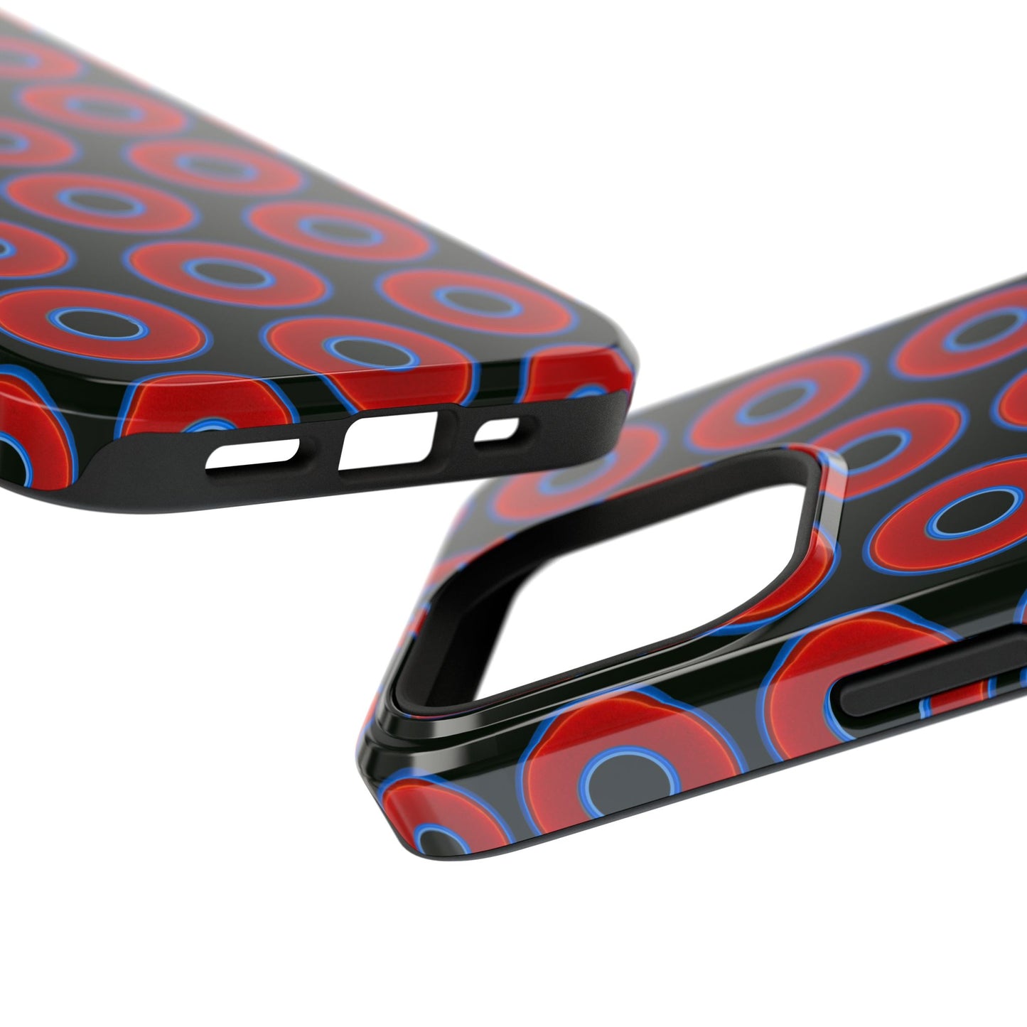 Impact-Resistant Lumpy Donut Case - red vivid donut print w/midnight moss background