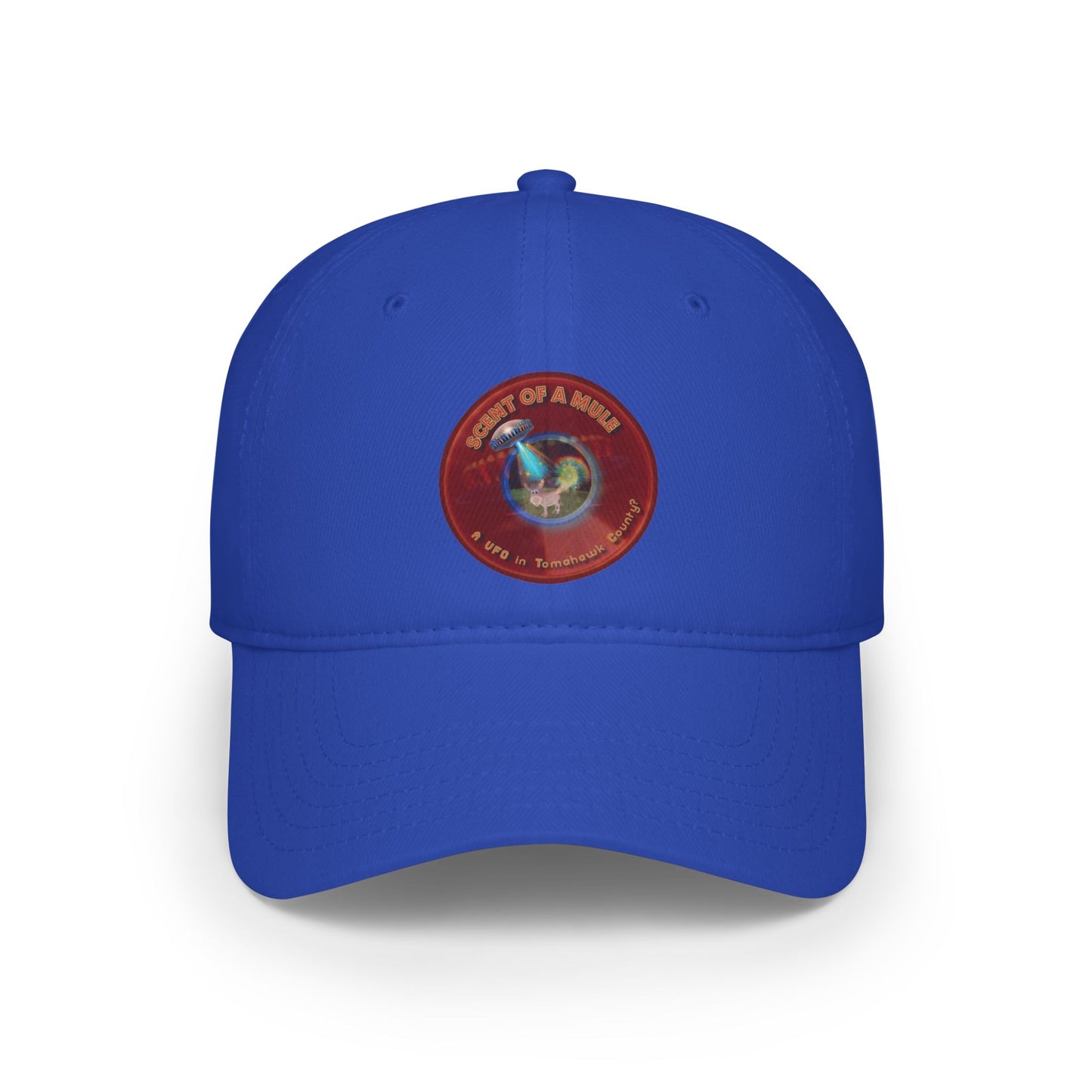 Lumpy Donut Baseball Cap - "Donut Caps? In Tomahawk County?" - variant 3 - vivid red donut w/