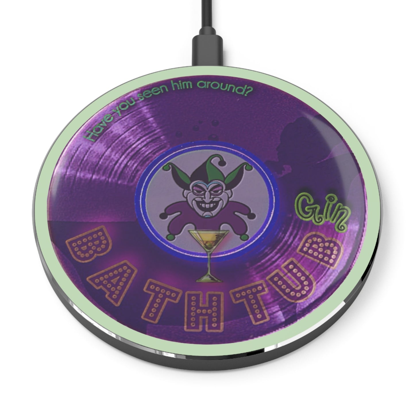The Flow - Wireless Lumpy Donut Chargers - "The Joker's Personal Wireless Charger" - vivid purple donut w/seafoam background - variant 2