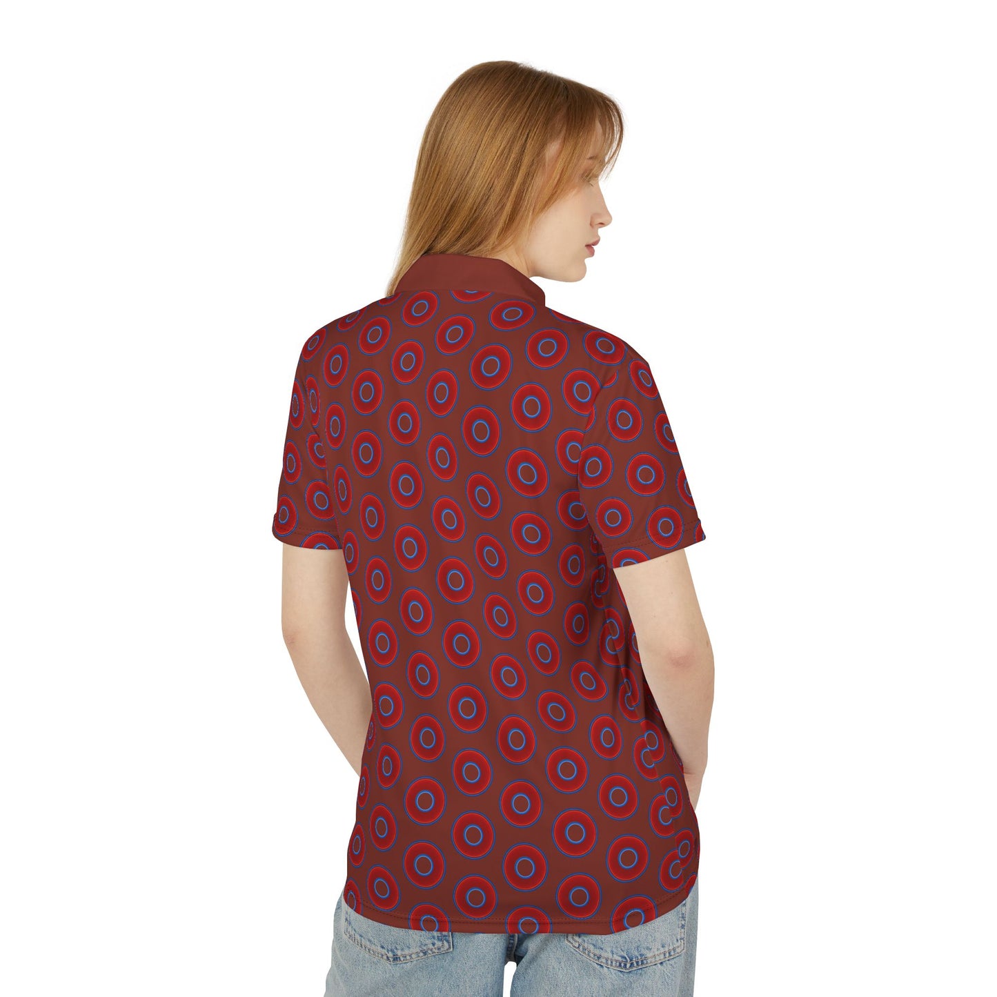 AOP Donut Polo - vivid donut print w/burnt umber background [unisex]