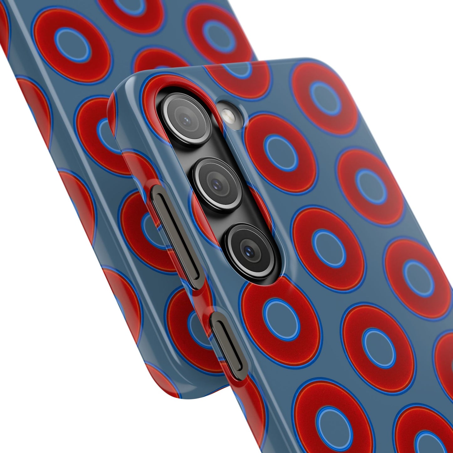 Lumpy Donut Snap Case - red vivid donut print w/steel blue background