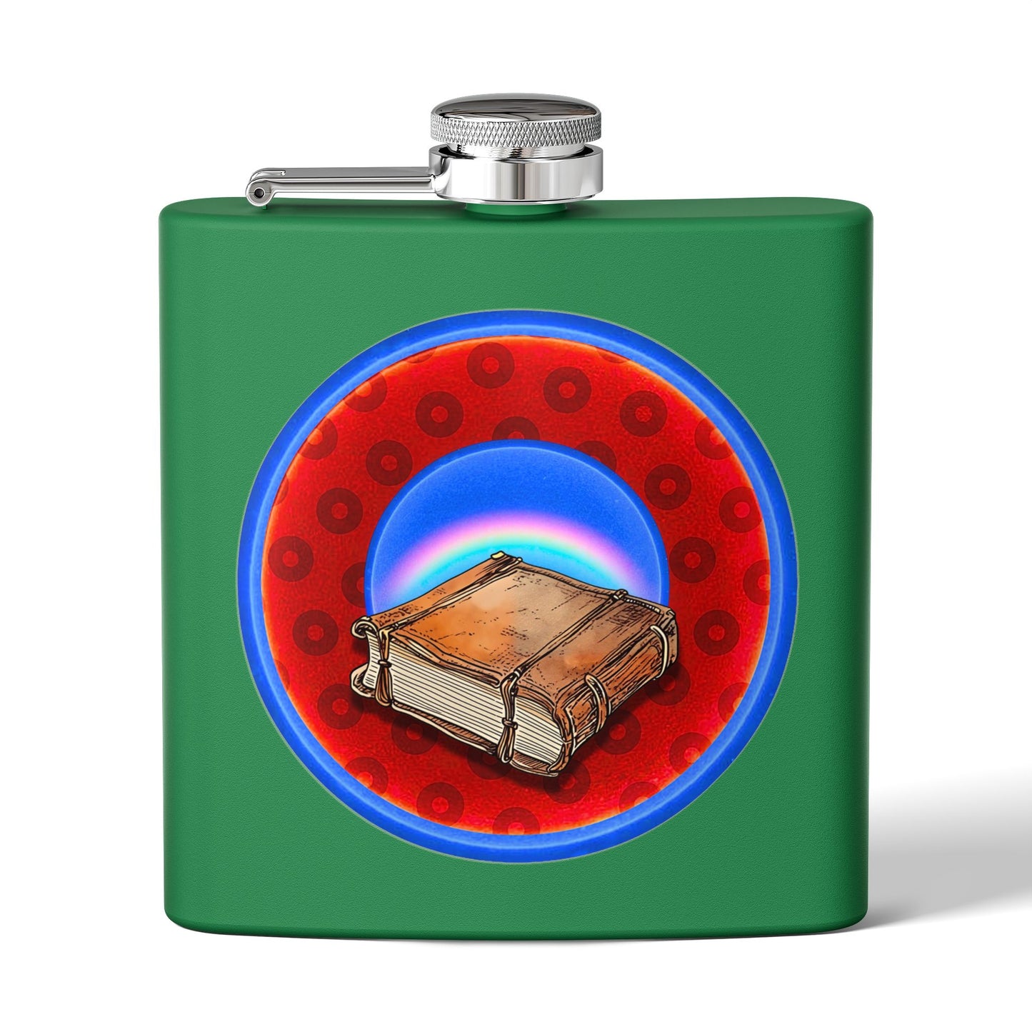 Lump's Donut Flask 6 oz -  "Helping Phriendly Flask" - red/blue widemouthed paradox donut - [*w/your choice of 6 backgrounds]