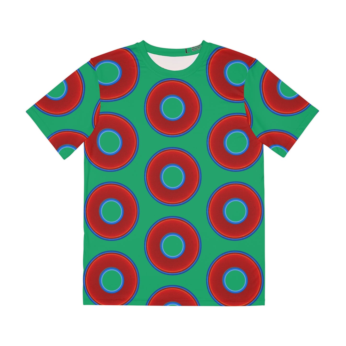 Multi-Beastie Giant Donut AOP Polyester Tee - red vivid donut print w/jade green background