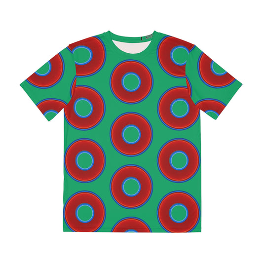 Multi-Beastie Giant Donut AOP Polyester Tee - red vivid donut print w/jade green background