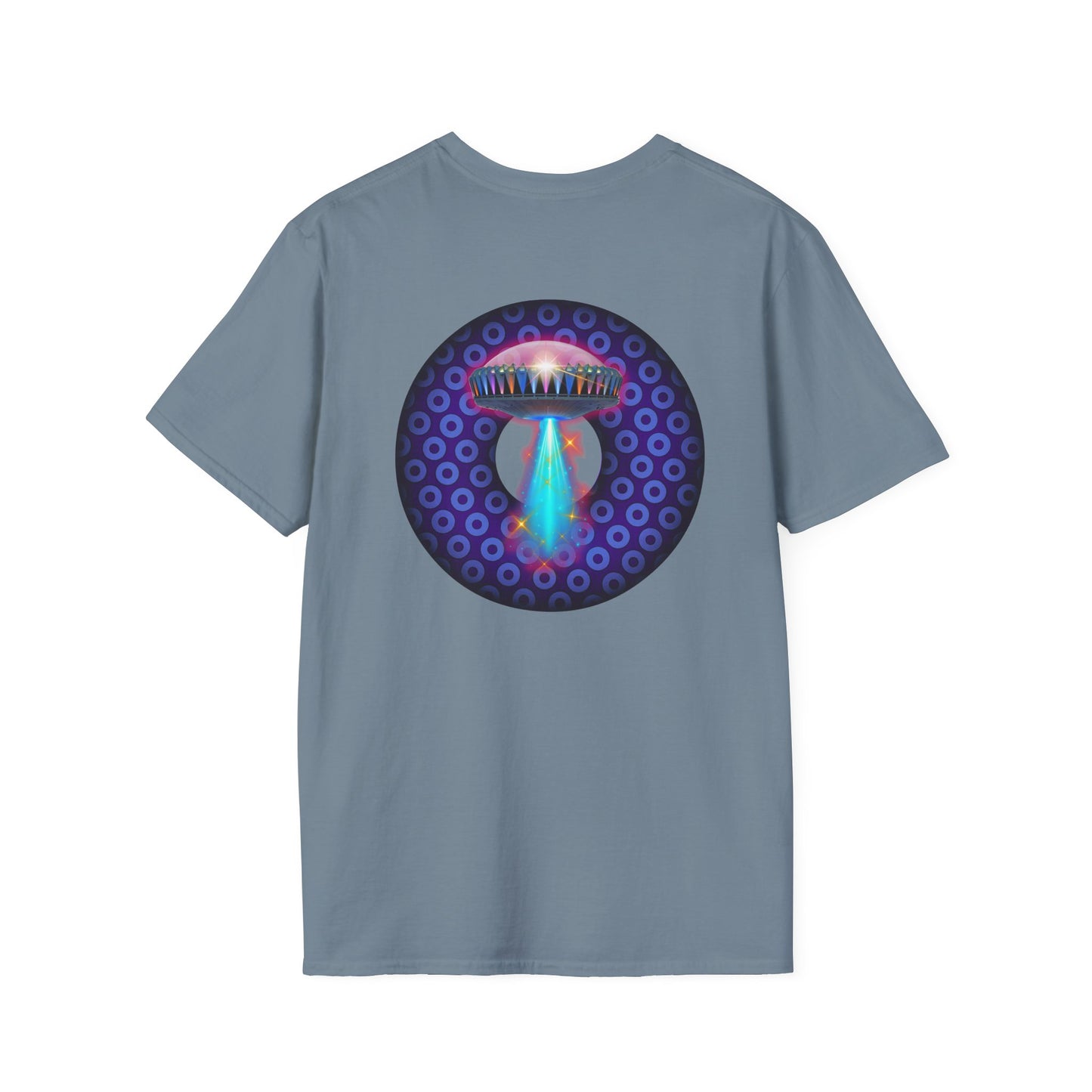 Classic Donut Tee - Unisex Soft-Style - "Donuts now Served on the Mothership" - series 1.0  - variant 5  - purple/violet paradoxical donut