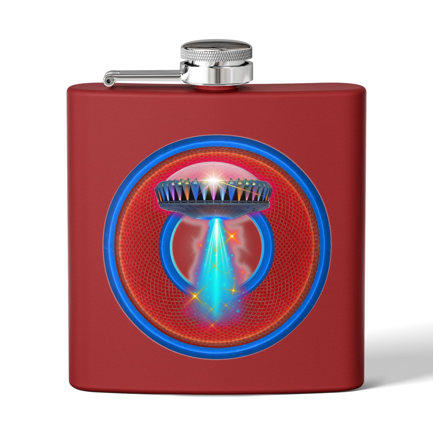Lump's Donut Flask 6 oz -  "The Mother of All Flasks" - red/blue rustic donut - [*w/your choice of 6 backgrounds]