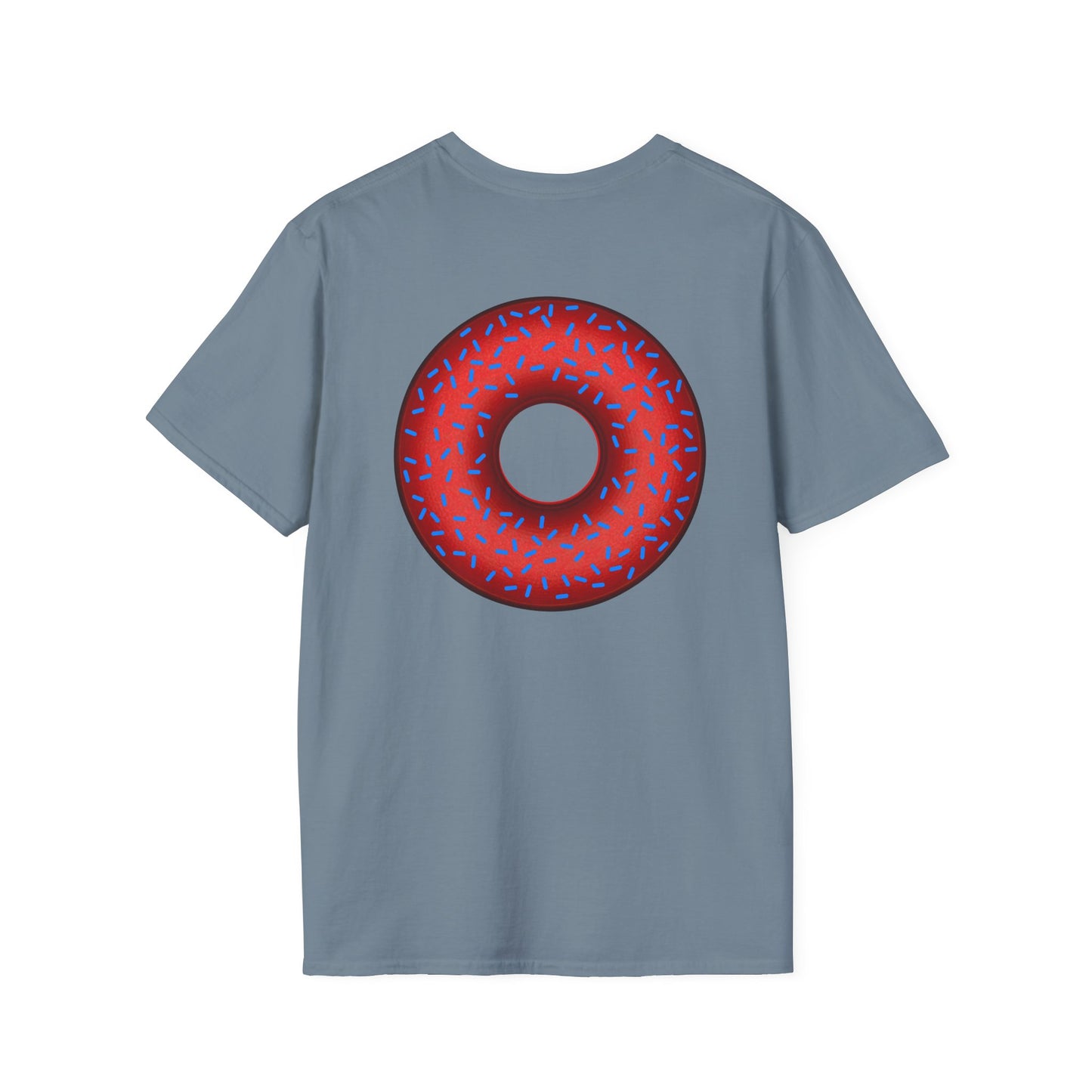 Classic Donut Tee - Unisex Soft-Style - "Plain Plump Donut w/" - plump red donut w/blue sprinkles