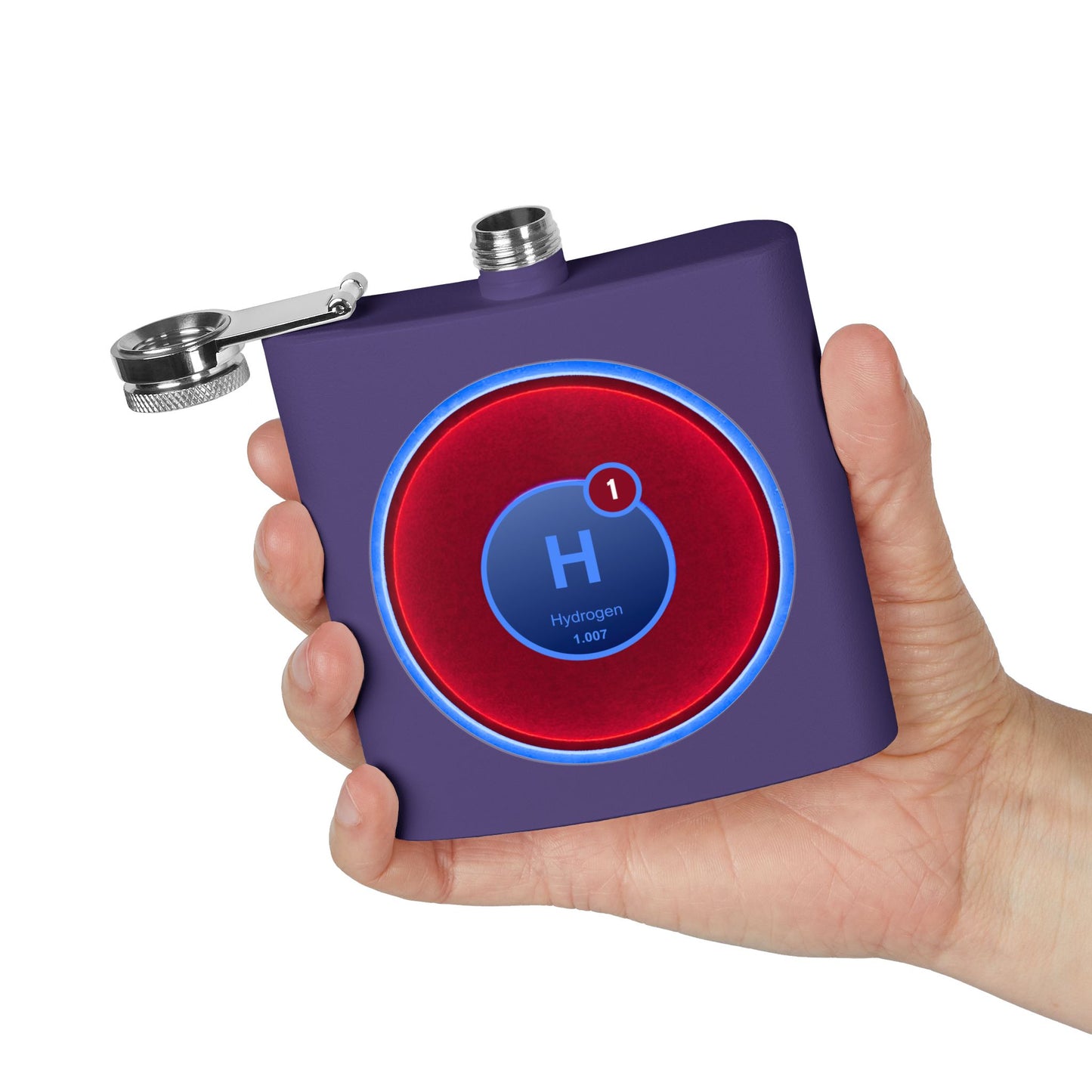 Lump's Donut Flask 6 oz -  "Flask full of Hydrogen" - vivid red donut - [*w/your choice of 6 backgrounds]