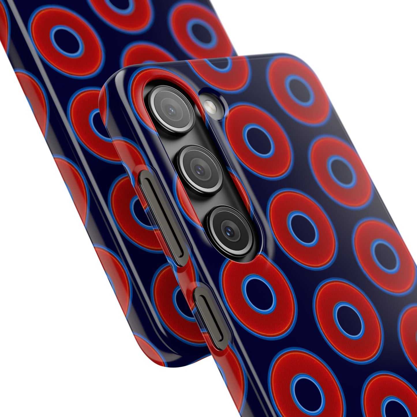 Lumpy Donut Snap Case - red vivid donut print w/midnight blue background