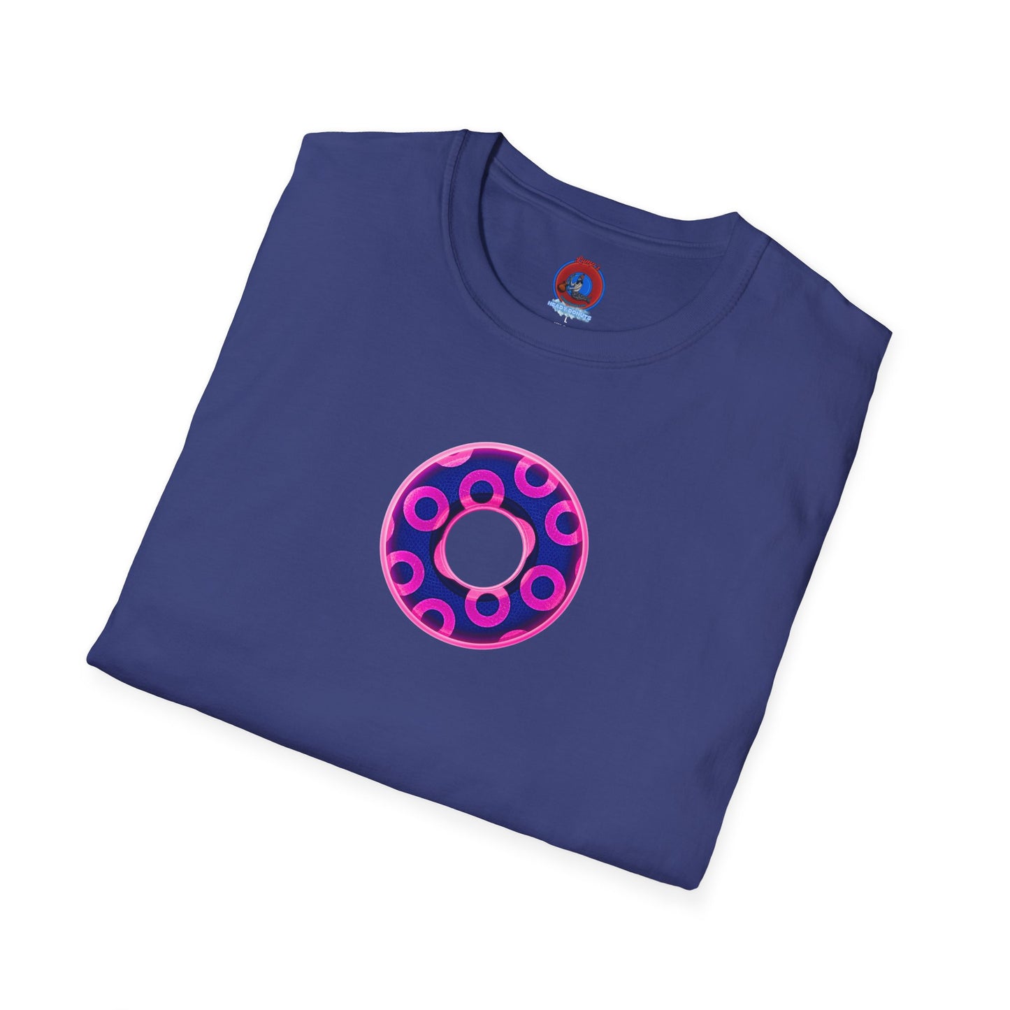 Plain Donuts/Unisex Soft-Style - "Plain Rustic Paradoxical Donuts" - hot pink/dark blue donuts