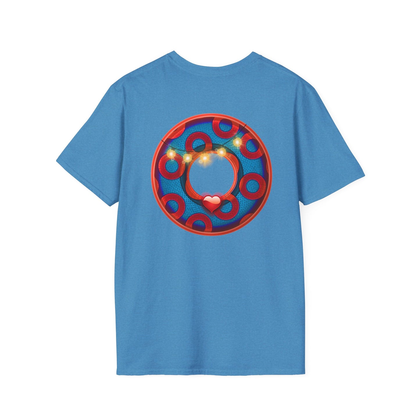Classic Donut Tee - Unisex Soft-Style - "MORE Donuts Please" - rustic dark blue/red paradox donut - variant 1