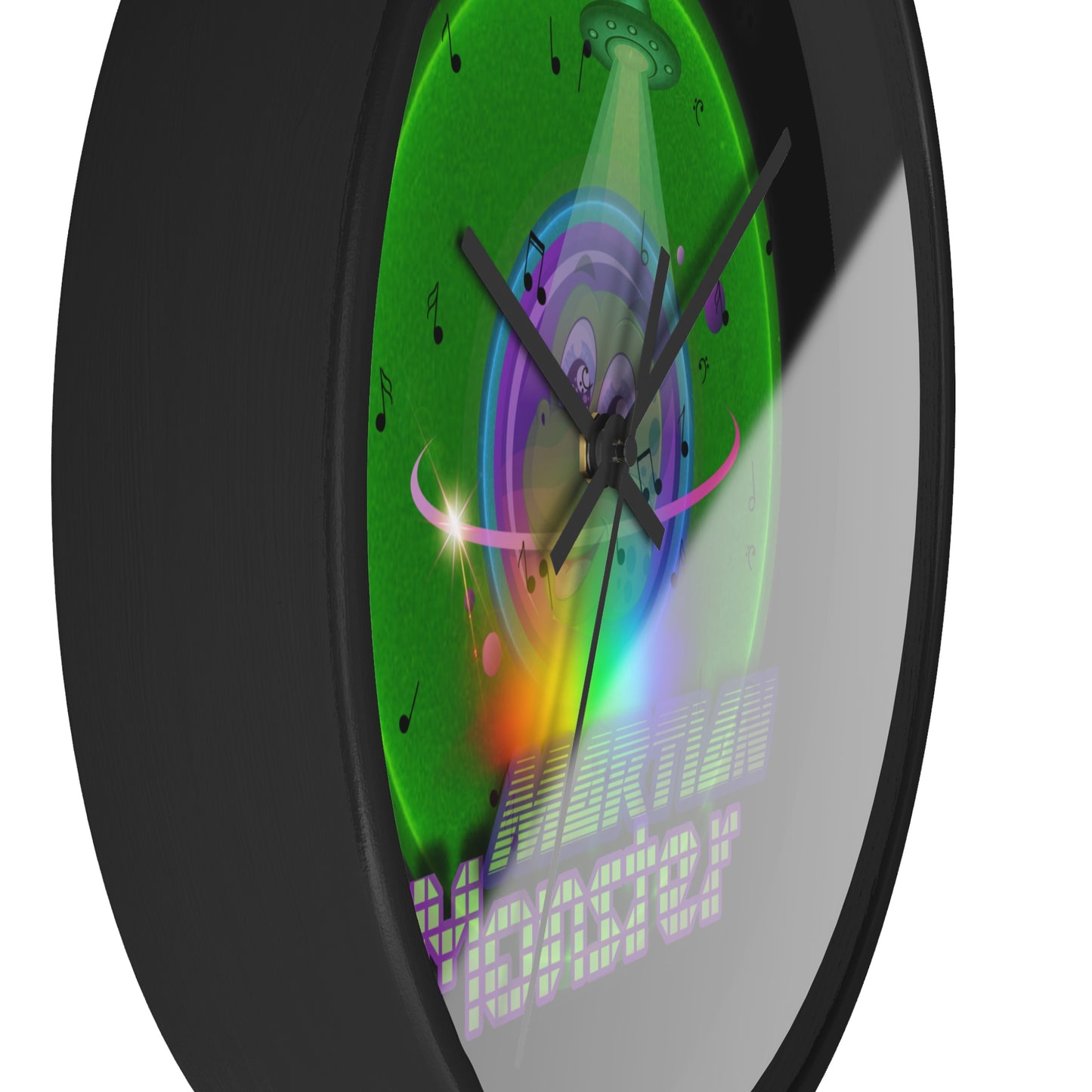 Lumpy Wall Clock - "My Phavorite Martian Donut Clock" - green vivid donut w/black background