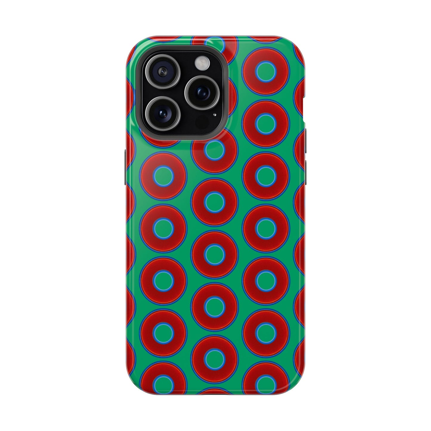 Magnetic Tough Donut Case - red vivid donut print w/jade green background