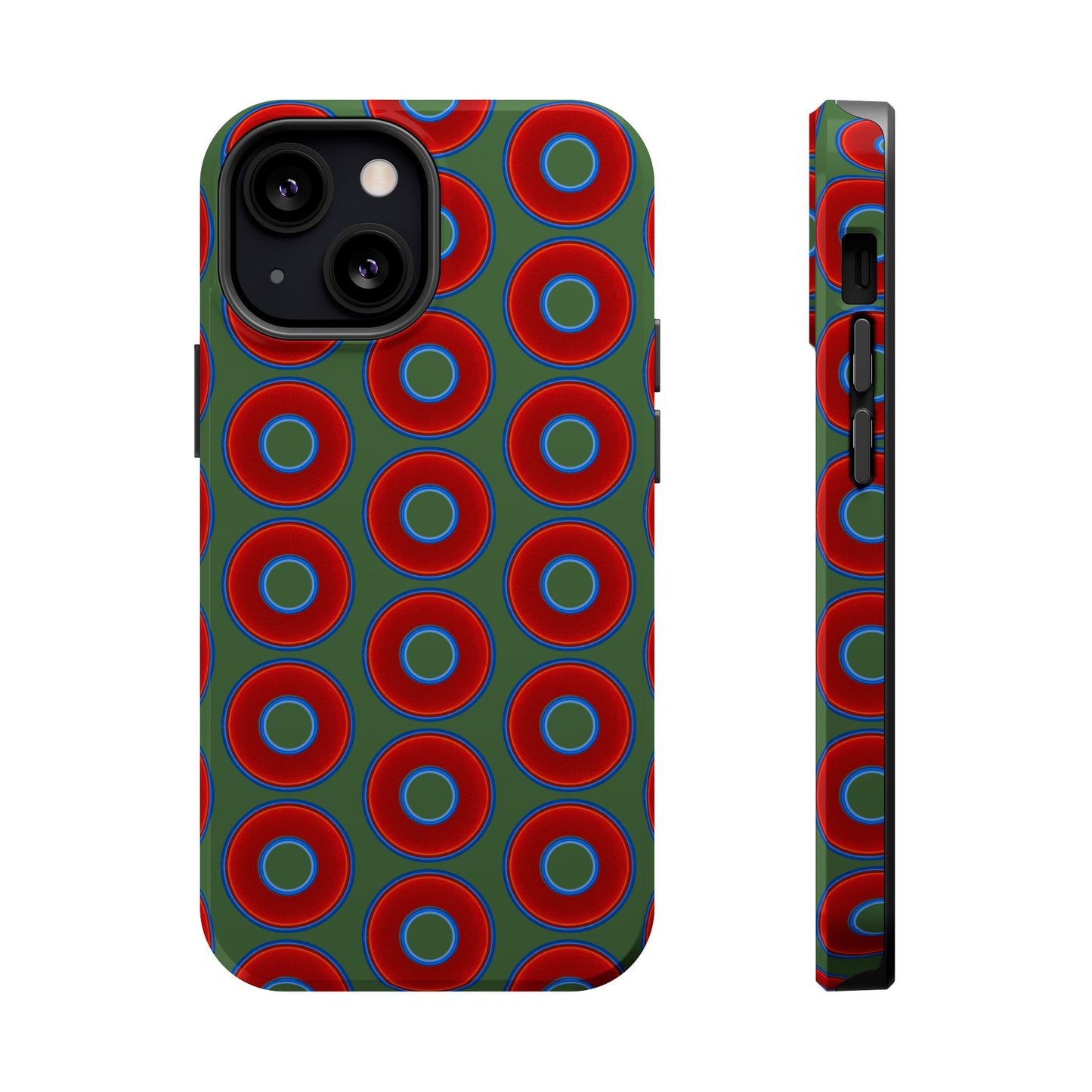Magnetic Tough Donut Case - red vivid donut print w/dark Fenway green background