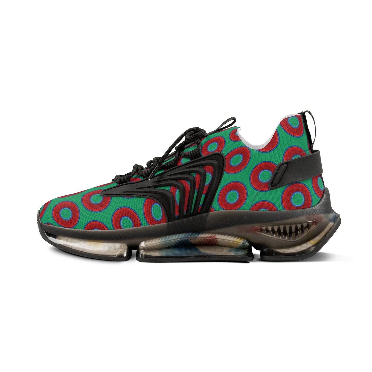 Donut Kicks - red vivid donut print w/jade green background