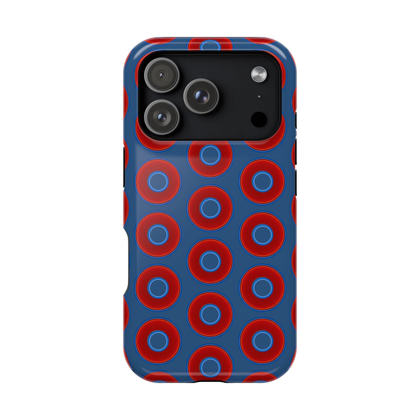 Impact-Resistant Lumpy Donut Case - red vivid donut print w/light navy blue background