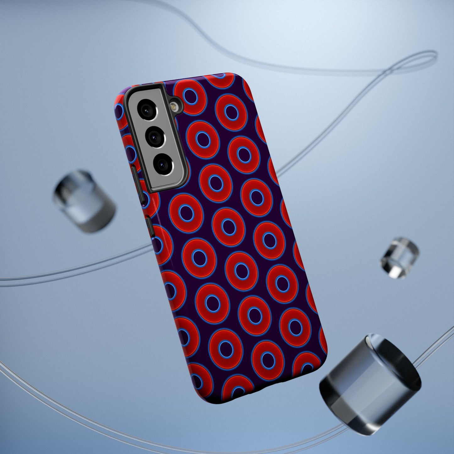 Impact-Resistant Lumpy Donut Case - red vivid donut print w/midnight purple background