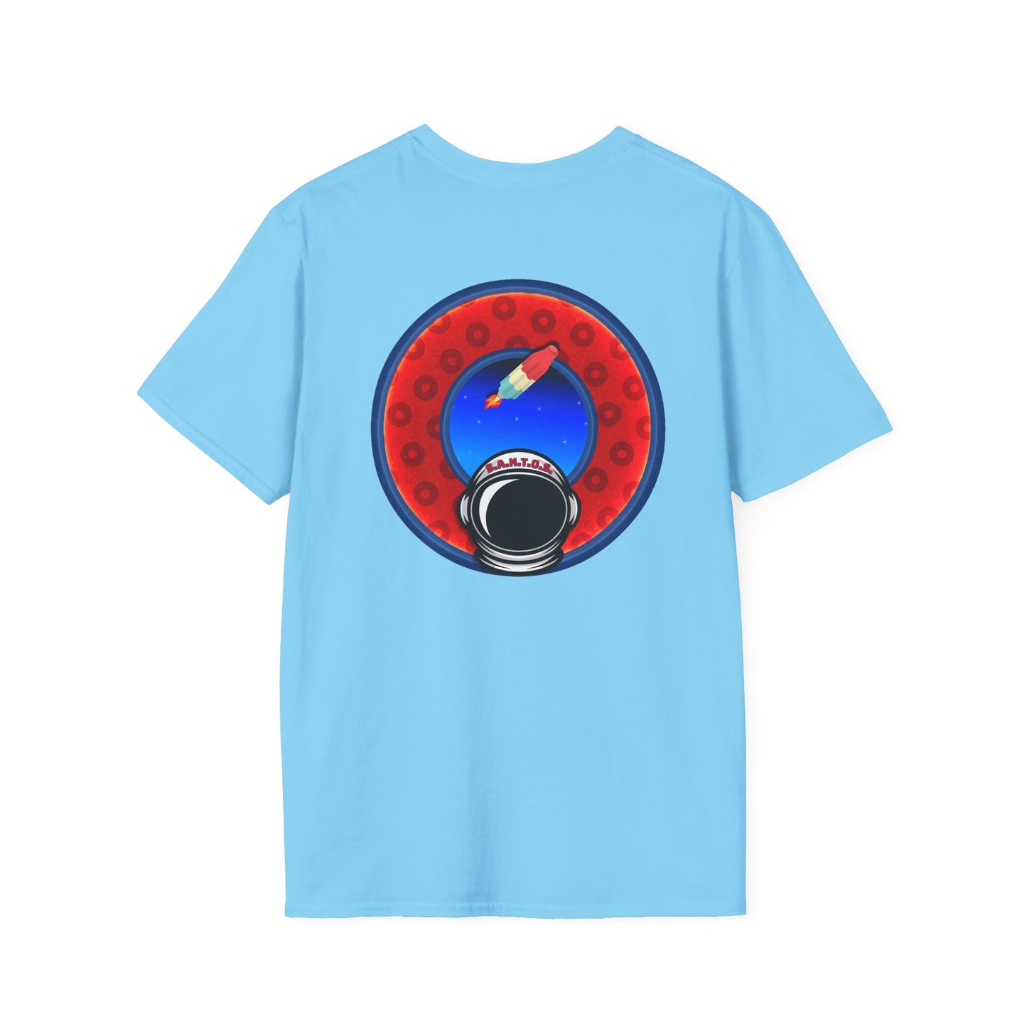 Classic Donut Tee - Unisex Soft-Style - "This is What Donuts Smell Like in Space - YEMSG Donut" - red/blue widemouthed paradox donut