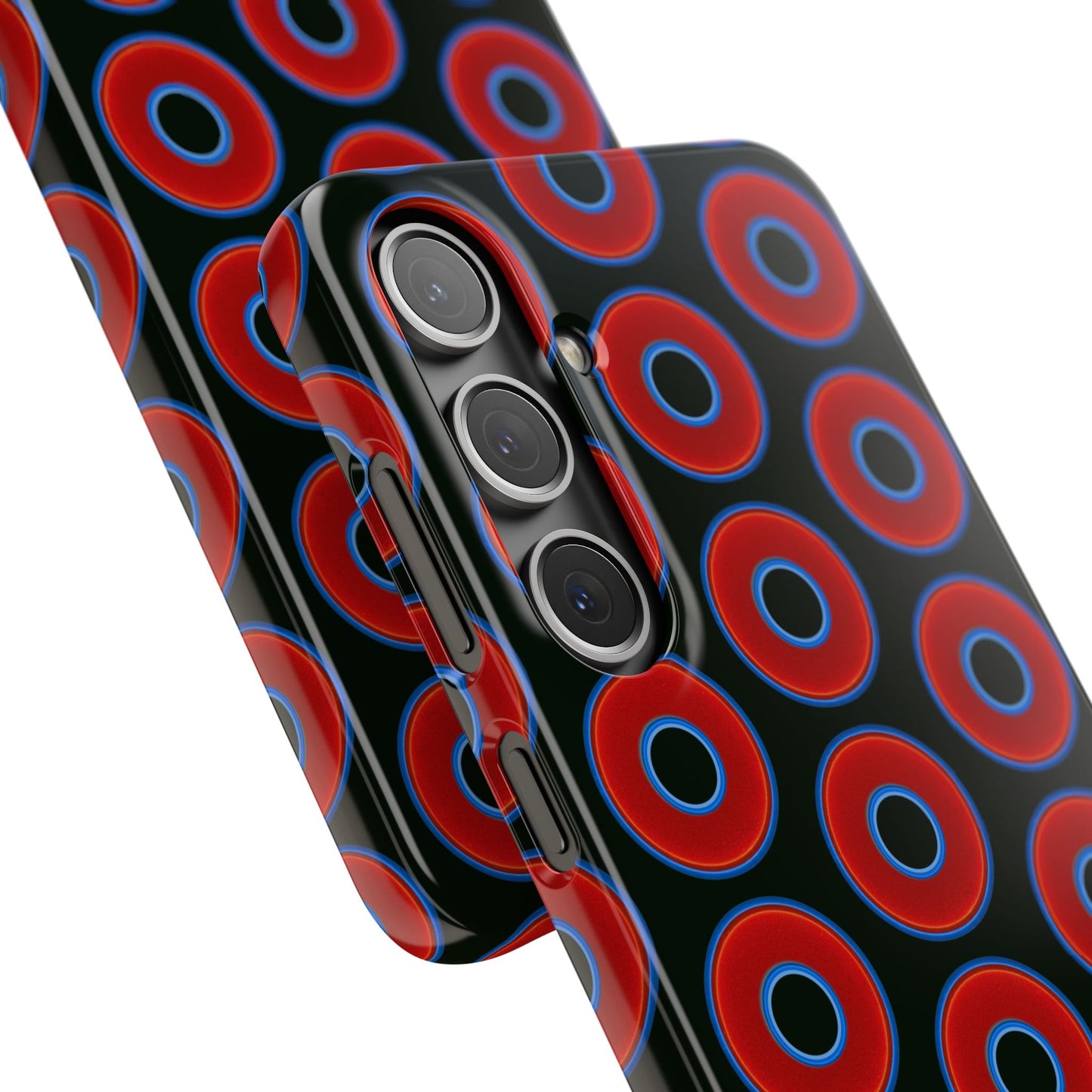 Lumpy Donut Snap Case - red vivid donut print w/midnight moss green background